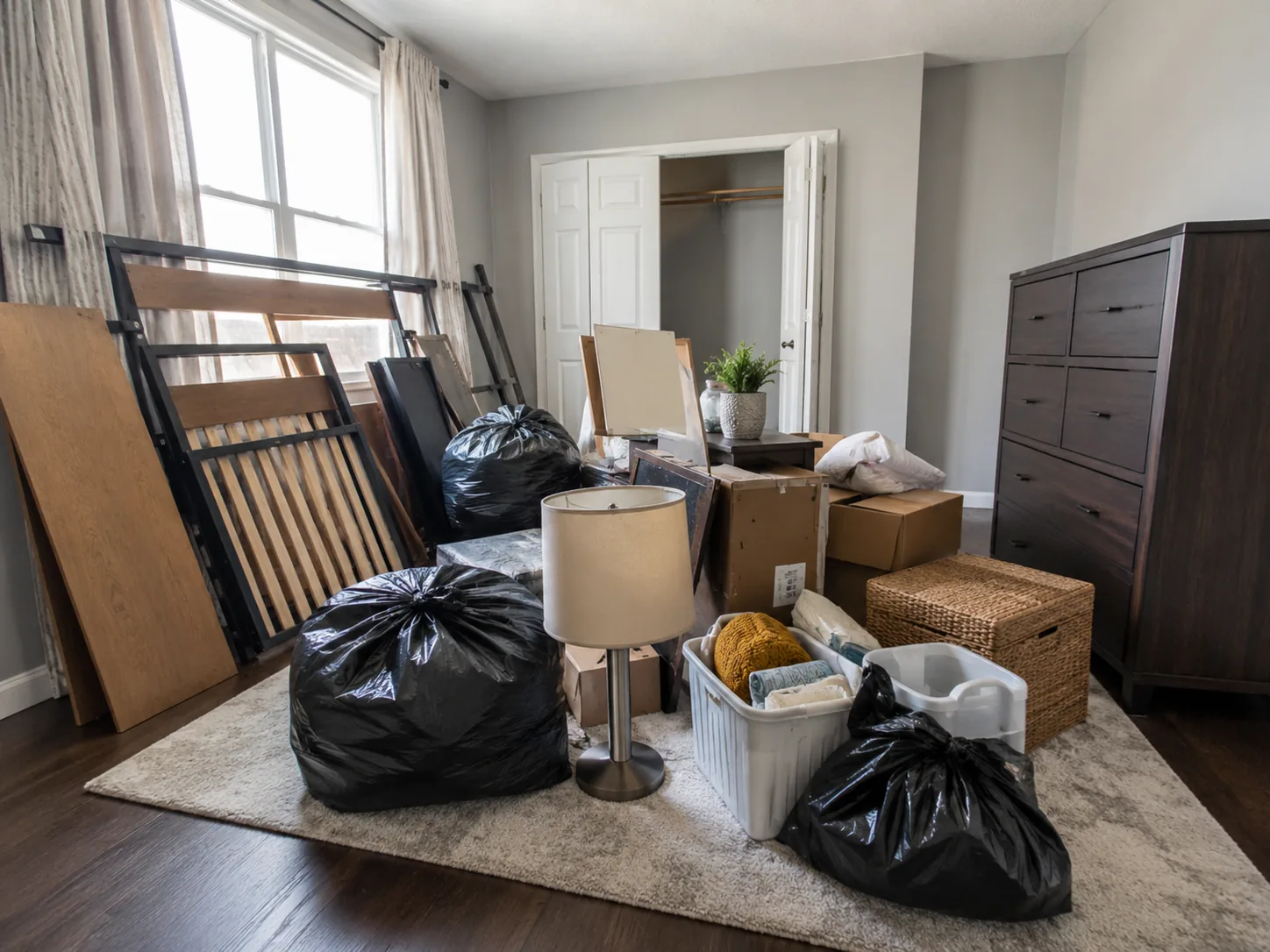 Furniture, boxes and bags left behind after a Dallas move