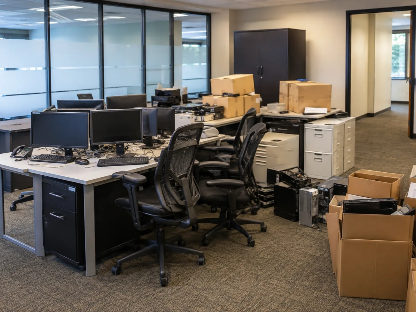 Dallas office floor being cleared of workstations